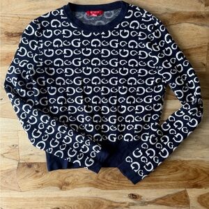 Guess Women's NWOT Navy and Cream Patterned Sweater